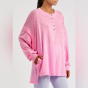 FREE PEOPLE MOVEMENT One Up pink slubbed cotton-blend oversized top